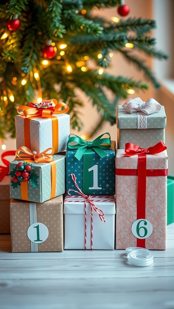 6 Days of Christmas Gift Ideas Six wrapped gift boxes with holiday decorations, symbolizing the six days of Christmas gift ideas.